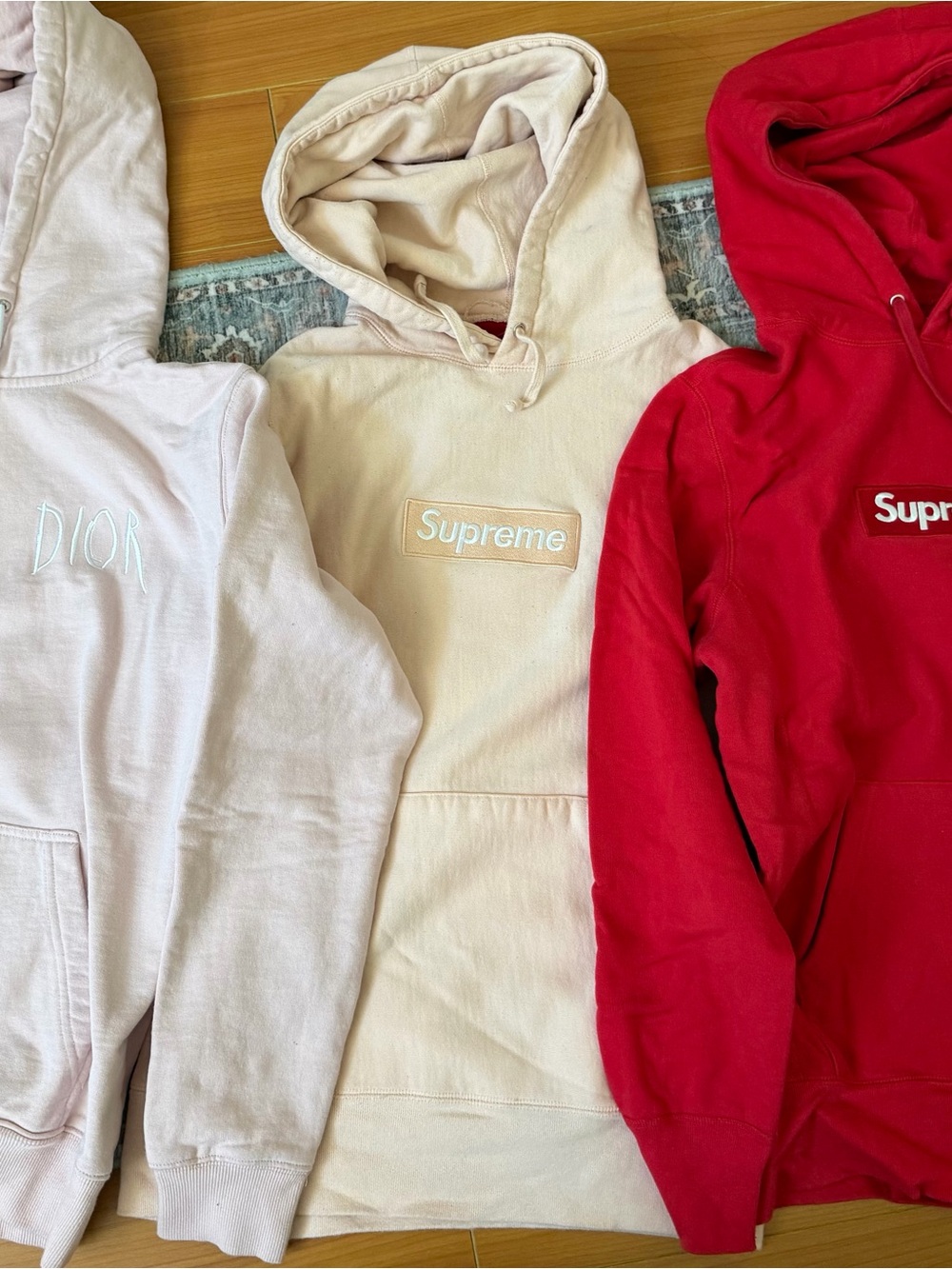 Vintage Trio Designer Hooded Sweatshirts in Beige, Light Pink, & Red